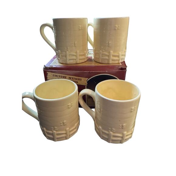 Vintage Country Scene Earthenware 18 Pc. Dish Set Farmhouse Mugs Teapot Cookie - Picture 11 of 12